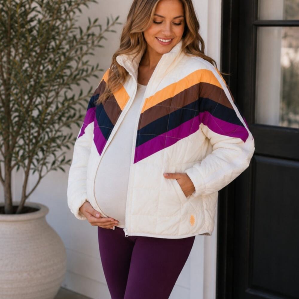 NEW Free People Movement x HATCH Ivory Chevron Maternity Puffer Jacket Small